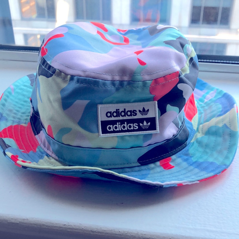 Adidas multi-color bucket hat.